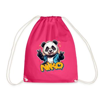NIKO - Handsome boy name with cool panda - Drawstring Bag - fuchsia - Front
