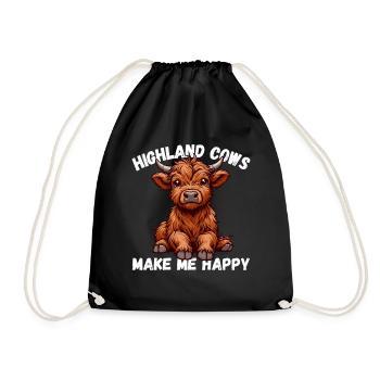 Highland Cow Scotland Beef Happy Cute Country - Drawstring Bag - black - Front