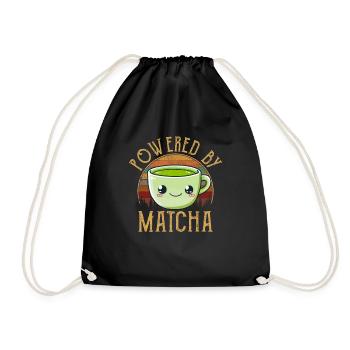 powered by matcha, matcha - Drawstring Bag - black - Front