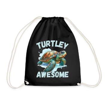 Turtle Reptile Earth Day Watercolor Nature Prehistoric - Drawstring Bag - black - Front