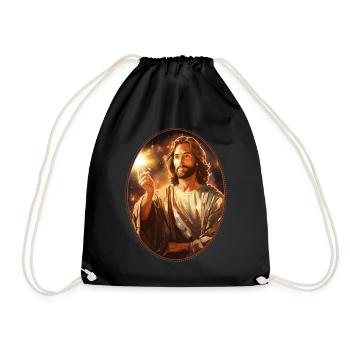 Jesus Snuggling Magic Wand T Shirt, Christian - Drawstring Bag - black - Front