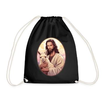 Jesus kuschelt Lama T-Shirt, christliches Tier - Turnbeutel - Schwarz - Vorne