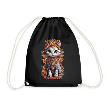 Mexikanische Kunst Niedliche Katze Katzen Dame - Turnbeutel - Schwarz - Vorne