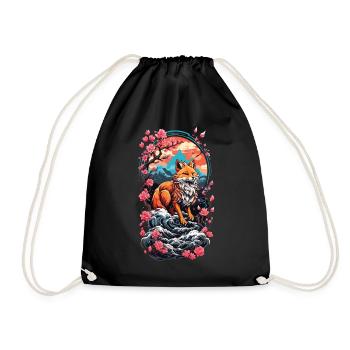 Fuchsgeist Kitsune Aesthetic Yokai Streetwear - Turnbeutel - Schwarz - Vorne