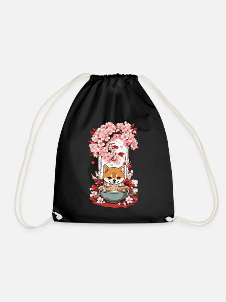 Süßer Shiba Hund Aesthetic Ramen Japan Streetwear - Turnbeutel - Schwarz