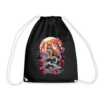 Asian Tiger Cute Cat Cat Style - Drawstring Bag - black - Front