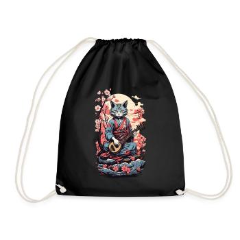 Katze mit Shamisen Vintage Japan Yokai Kunst - Turnbeutel - Schwarz - Vorne