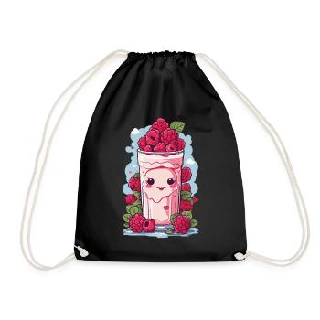 Himbeeren Niedlicher Milchshake Kawaii Anime Spaß - Turnbeutel - Schwarz - Vorne