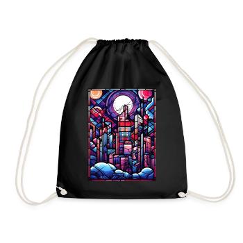 Geometric Stained Glass Vaporwave City Japanese Ae - Turnbeutel - Schwarz - Vorne