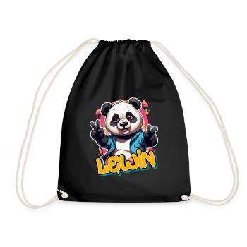 LEWIN - Beau prénom de garçon avec un panda cool - Sac de sport léger - noir - Devant