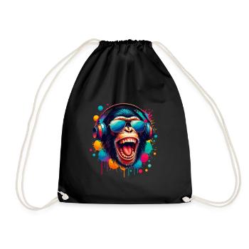 DJ Monkey Chimpanzee Music Headphones Monkey Cool - Drawstring Bag - black - Front