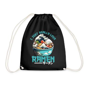 Kanagawa Wave Ramen Bowl Kawaii Japanese - Drawstring Bag - black - Front