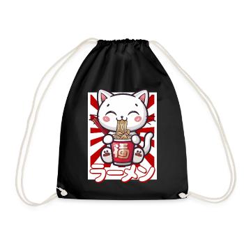 Cat Loves Ramen Bowl Kawaii Anime - Sac de sport léger - noir - Devant