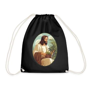Jésus se blottissant en pot plante T Shirt, Christian - Sac de sport léger - noir - Devant