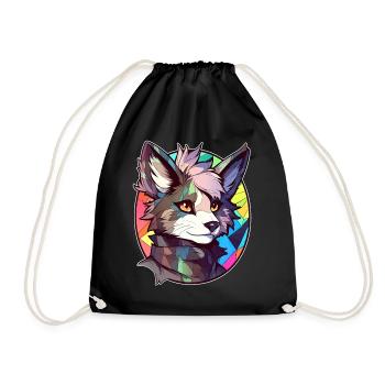 Geometric Furry Fox Fursona Polygonal Low Poly Ani - Turnbeutel - Schwarz - Vorne