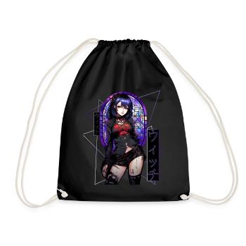 Geometric Anime Waifu Otaku Girl Japanese Kanji St - Turnbeutel - Schwarz - Vorne
