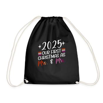 2025 Our first Christmas as Mrs. & Mrs. Homo - Drawstring Bag - black - Front