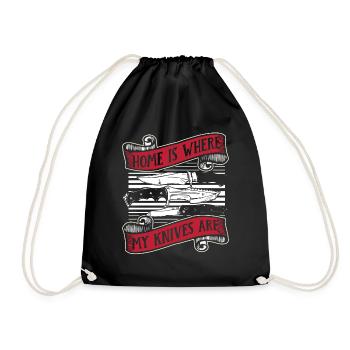 Home Is Where My Knives Are Butcher Knife Knife - Drawstring Bag - black - Front