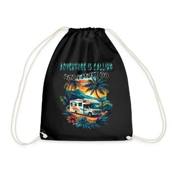 Adventure is Calling and i must go. Camping, cool, - Drawstring Bag - black - Front