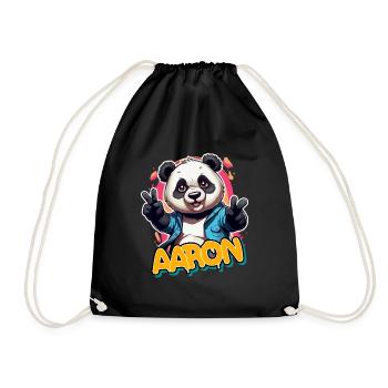 AARON - Handsome Boy Name with Cool Panda - Drawstring Bag - black - Front