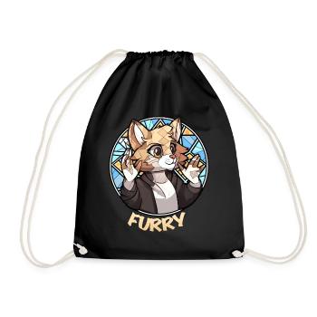 Funny Furry Meme Cat Fursona Geometric Low Poly - Turnbeutel - Schwarz - Vorne