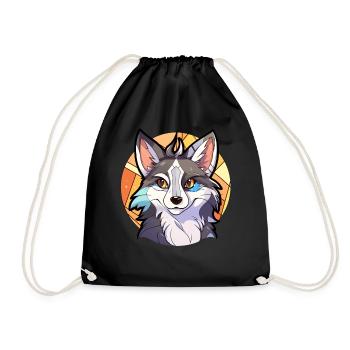 Anime Anthro Wolf Fursona Stained Glass Furry Fand - Turnbeutel - Schwarz - Vorne