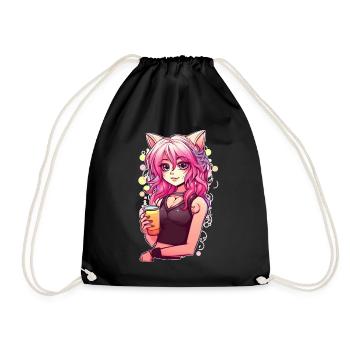 Cute Anime Cat Girl Orange Juice Furry Fursona - Turnbeutel - Schwarz - Vorne