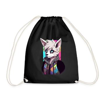Anime Wolf Fursona Furry Fandom Colorful Anthro Ar - Turnbeutel - Schwarz - Vorne