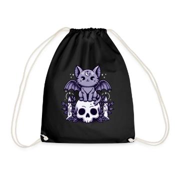 Kawaii Pastel Goth Cute Creepy Katze Fledermaus - Turnbeutel - Schwarz - Vorne