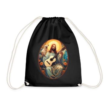 Jesus Snuggling Electric Guitar T Shirt, - Drawstring Bag - black - Front