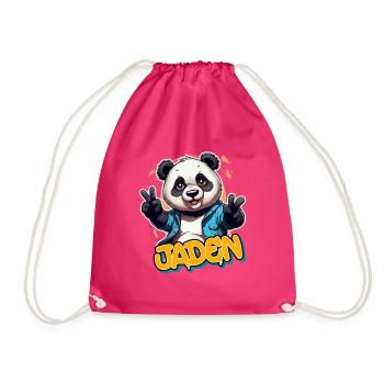 JADEN - Handsome boy name with cool panda - Drawstring Bag - fuchsia - Front