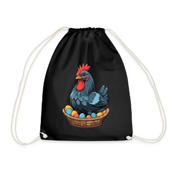 Easter Chicken Colorful Cute Funny Easter Eggs Nest - Drawstring Bag - black - Front