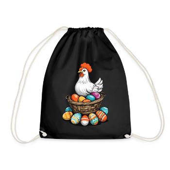 Easter Chicken Colorful Cute Funny Easter Eggs Nest - Drawstring Bag - black - Front