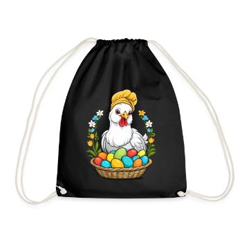 Easter Chicken Colorful Cute Funny Easter Eggs Nest - Drawstring Bag - black - Front