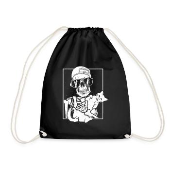 Skeleton Holding Cat - Drawstring Bag - black - Front