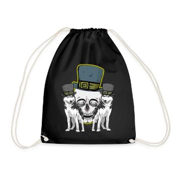 Crâne Crâne Husky Chiens Loup Halloween - Sac de sport léger - noir - Devant