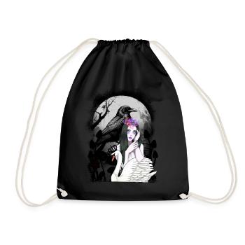 Krähe Rabe Schwan Mädchen Fantasy Mystisch Dark - Turnbeutel - Schwarz - Vorne