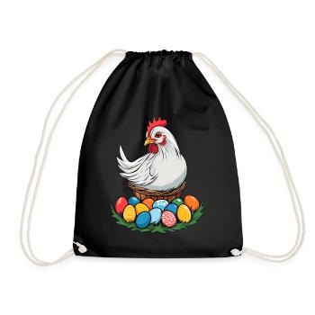 Easter Chicken Cute Funny Colorful Easter Eggs Nest - Drawstring Bag - black - Front