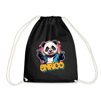 ENRICO - Schöner Jungen Name mit coolem PANDA - Turnbeutel - Schwarz - Vorne