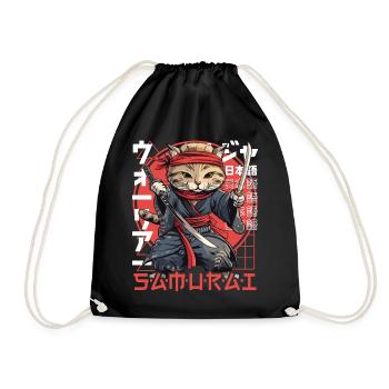 Samurai Cat Kawaii Japanese Ninja Cat - Drawstring Bag - black - Front
