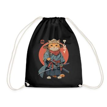 Samurai Cat Kawaii Japanese Ninja Cat - Drawstring Bag - black - Front