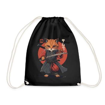 Samurai Cat Kawaii Japanese Ninja Cat - Drawstring Bag - black - Front