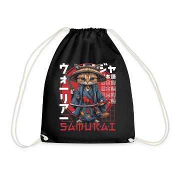 Samurai Cat Kawaii Japanese Ninja Cat - Drawstring Bag - black - Front