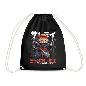 Chat Samouraï Chat Ninja Japonais Kawaii - Sac de sport léger - noir - Devant