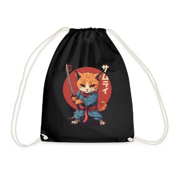 Samurai Cat Kawaii Japanese Ninja Cat - Drawstring Bag - black - Front