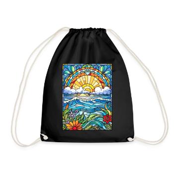 Stained Glass Landscape Tropical Beach Summer Swim - Turnbeutel - Schwarz - Vorne