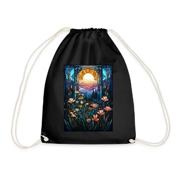 Spring Meadow Wildflower Stained Glass Dark Academ - Turnbeutel - Schwarz - Vorne