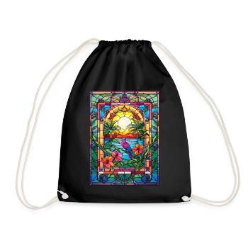 Tropical Beach Summer Parrot Stained Glass Landsca - Turnbeutel - Schwarz - Vorne