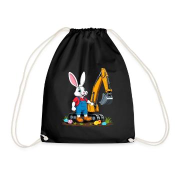 Osterhase Baggerfahrer Ostereier Baggern Lustiges - Turnbeutel - Schwarz - Vorne