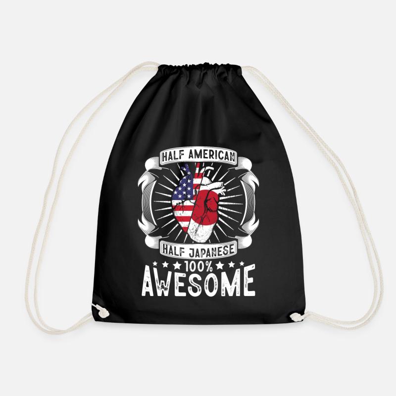 Japan USA Flag - Half American Half Japanese - Drawstring Bag - black